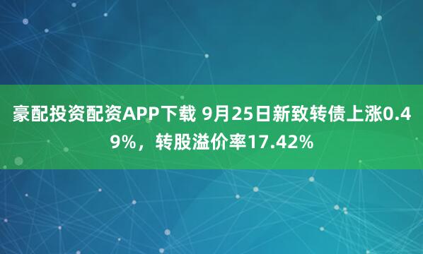 豪配投资配资APP下载 9月25日新致转债上涨0.49%，转股溢价率17.42%