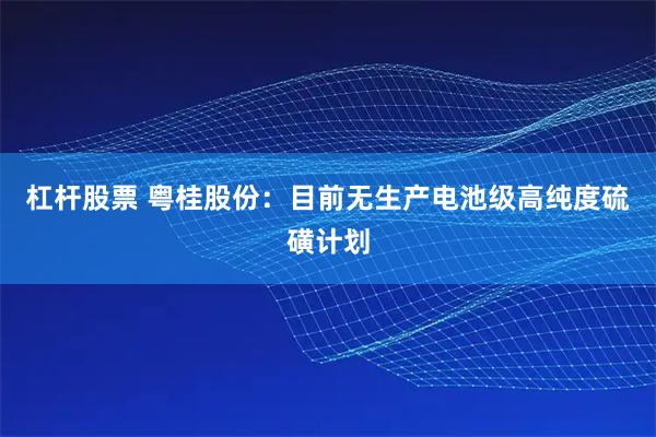 杠杆股票 粤桂股份：目前无生产电池级高纯度硫磺计划